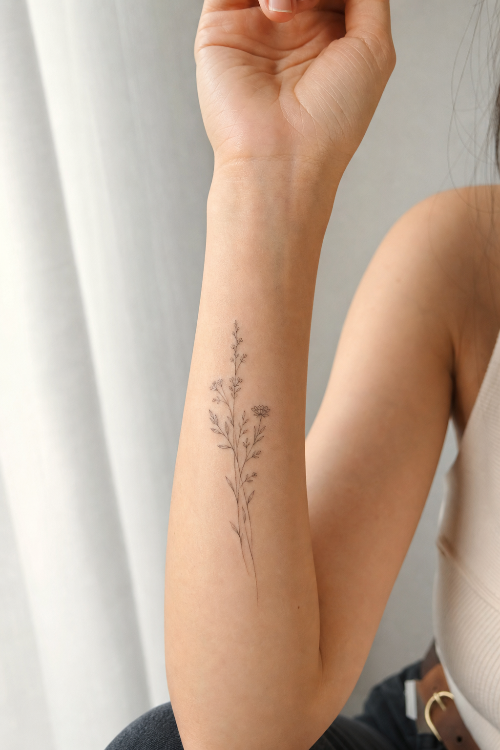 Fine line botanical tattoo