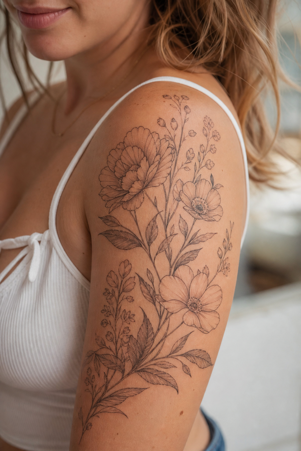 Fine line flower tattoo